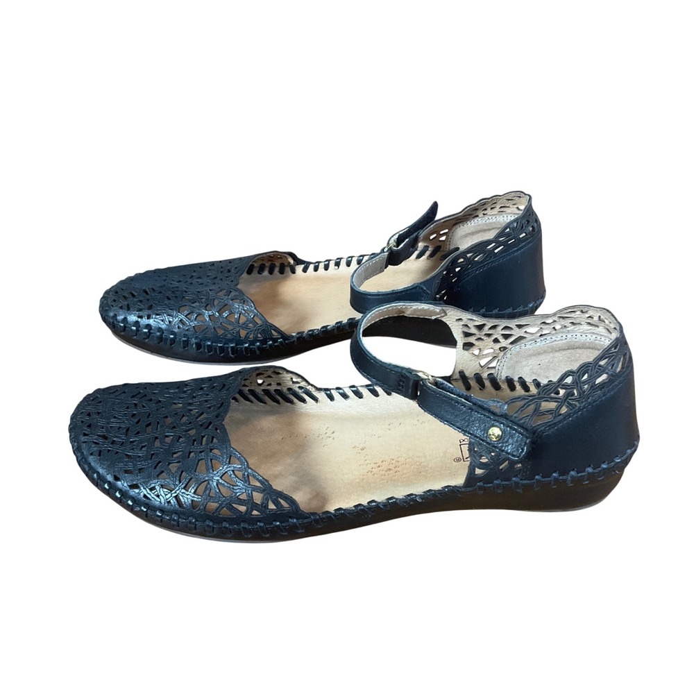 Pikolinos Jerez Mary Jane Flats Women 39 Black Leather Laser Cut Shoes